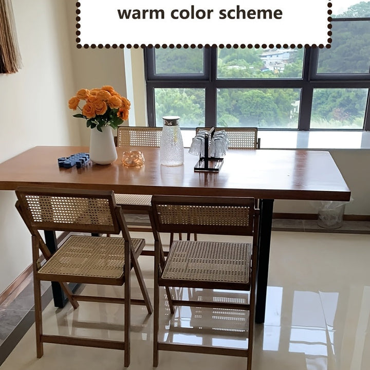 1pc Silla Plegable Roja con Respaldo de Ratán - Transpirable, Taburete de Madera Dura para Comedor y Oficina, Decoración del Hogar, Silla Plegable