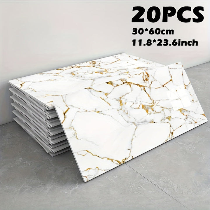 20/50 piezas de baldosas de pared de espuma autoadhesivas con patrón de mármol, impermeables, a prueba de aceite, fáciles de pelar y pegar, para decoración de baño, sala de estar, dormitorio, renovación de tienda, 23,62" x 11,81", papel tapiz de baño