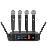 Sistema de micrófono inalámbrico NGUVMN, con cancelación de ruido (ANC), para karaoke, iglesia, DJ, frecuencia ajustable UHF, juego de 4 micrófonos portátiles, recepción de señal fuerte, alimentado por 110-130V AC, con enchufe de EE. UU., para cantar, gr