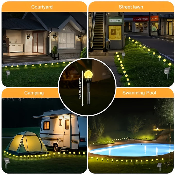 Luces solares decorativas con bolas de burbujas, 20 LEDs, 8 modos de iluminación (blanco cálido, blanco cálido, blanco frío), carga solar diurna y encendido automático nocturno, para jardines, césped, caminos, patios, etc