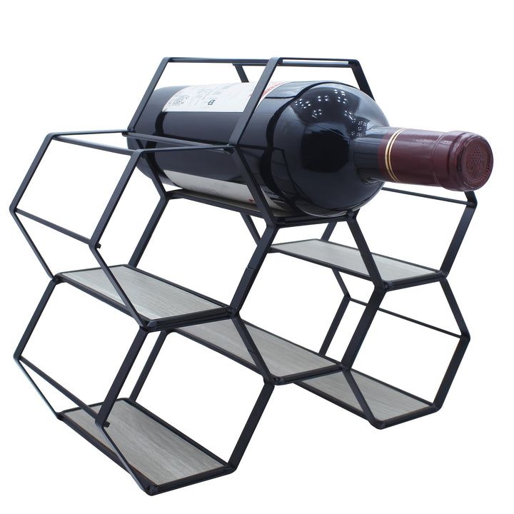 1pc Elegante Estante de Vino de Metal Negro - Artesanal, Diseño Moderno Minimalista con Acabado Elegante | Capacidad para 3 Botellas para Uso Doméstico y Comercial | Ideal para Cocina, Sala de Estar, Decoración de Comedor, Regalos para Amantes del Vino