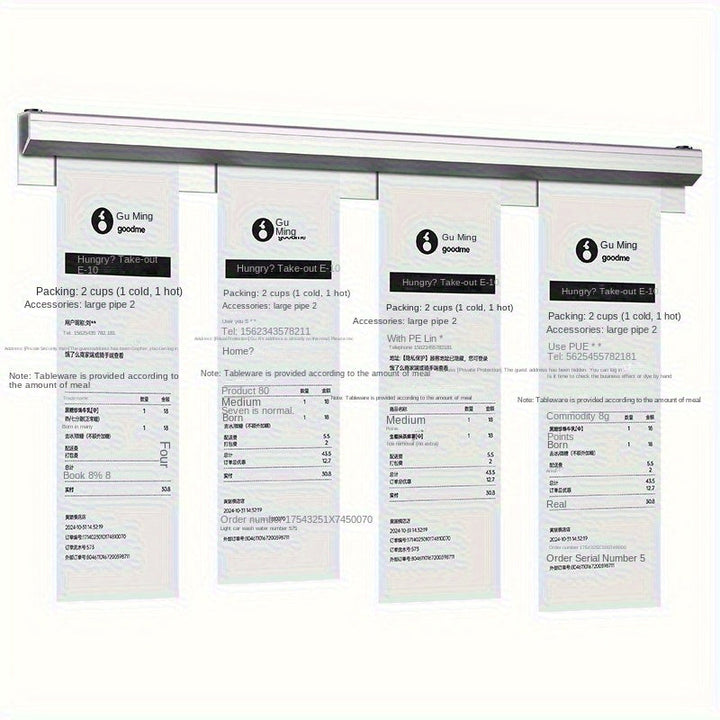 Sistema de portapapeles sin taladro de varios tamaños - Organizador de cocina de aluminio resistente para menús de comida para llevar y recibos - Soporte para tickets de grado comercial para cocinas y oficinas, instalación sin herramientas con flujo de p