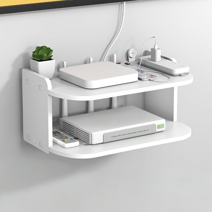 Organizador de pared de 2 niveles fácil de instalar, con gestión de cables, ideal para routers WiFi, decodificadores, etc. - No requiere taladro, 1 unidad