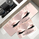 1 Pieza, Tapete De Cocina De Material De Poliéster Vinílico Con Patrón De Pestañas Y Letras En Color Rosa, Antideslizante Y Absorbente, Alfombra Antifatiga Para Cocina, Hogar, Oficina, Fregadero Y Lavandería