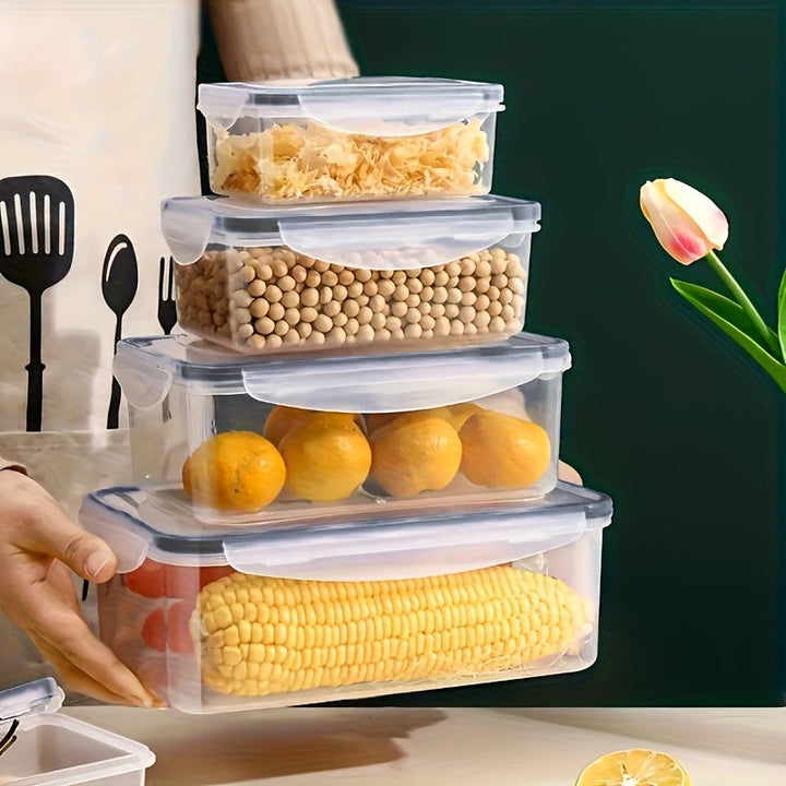 Juego de 8 Recipientes Transparentes para Almacenar Alimentos con Tapas Herméticas - Perfectos para Frutas, Verduras, Pasta y Más - Apto para Microondas, Kit Reutilizable de Polipropileno para Organización de Cocina | Antifugas
