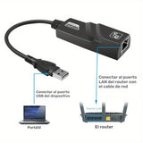 Adaptador de Red con Cable Ethernet LAN USB a RJ45 de 100 Mbps para Tarjeta de Red USB en PC Windows