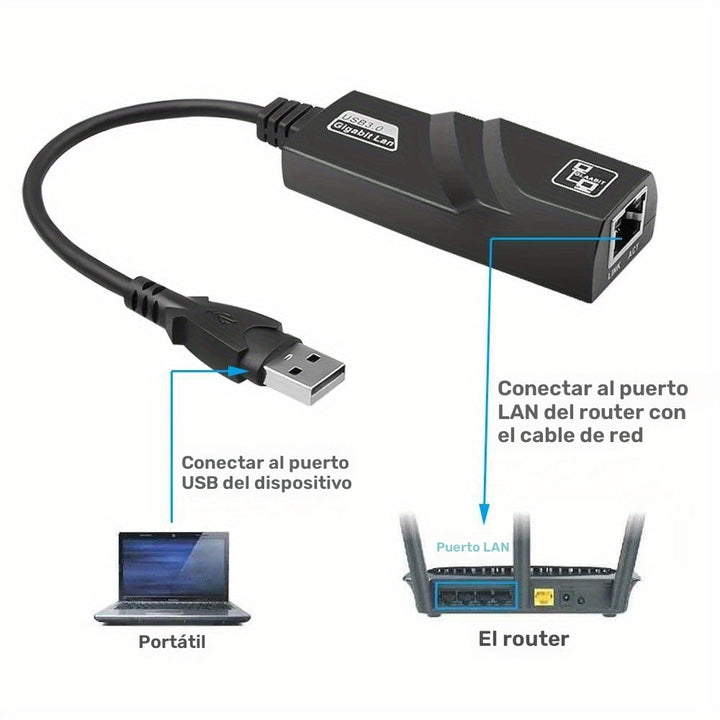 Adaptador de Red con Cable Ethernet LAN USB a RJ45 de 100 Mbps para Tarjeta de Red USB en PC Windows