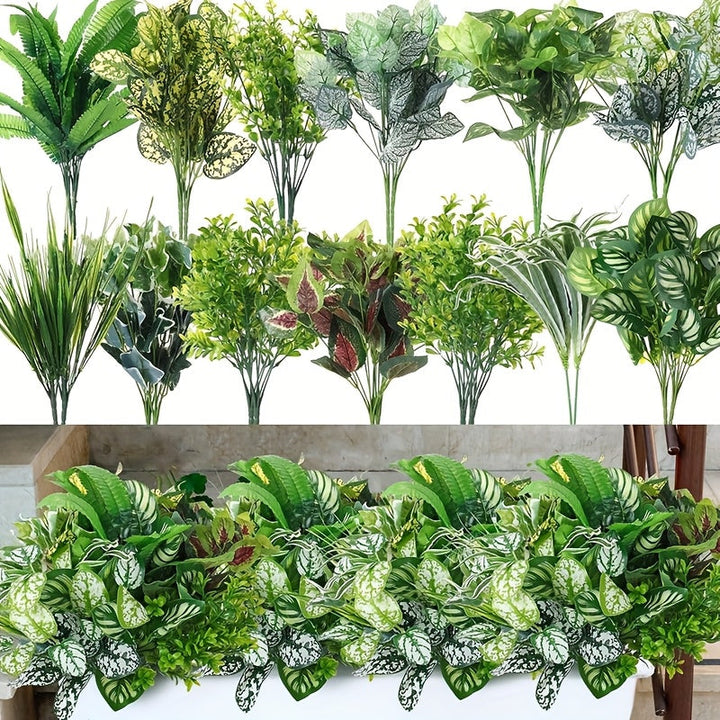 24 plantas artificiales de primavera, decoración para jardín exterior, plantas falsas anti-UV, resistentes, verdes y de plástico, ideales para bodas y diversos eventos