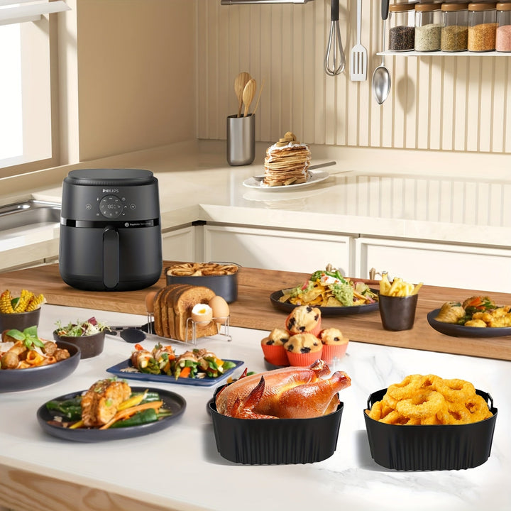 1/2 piezas Bandeja de Silicona Negra para Freidora de Aire, Compatible con el Modelo Philips NA229 con Superficie Antiadherente, Fácil de Limpiar en Freidoras de Aire, Hornos y Microondas