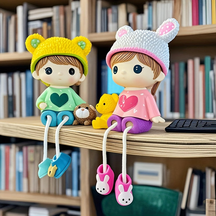 Un par de figuras de dibujos animados creativas y lindas para decoración interior y exterior, ideales para el recibidor, el armario de vinos, la estantería de libros y el mejor regalo de cumpleaños.