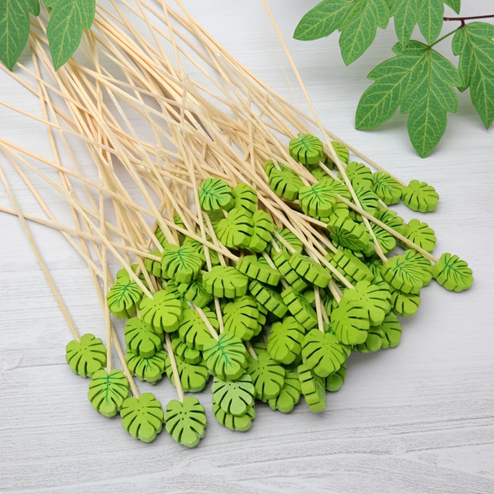 100pcs/50pcs Palitos para Cócteles Tropicales, Palillos de Monstera para Cócteles, Palillos Decorativos para Fiestas, Palos de Bambú Hawaiano, Palitos para Aperitivos y Bebidas Frutales Regalo de Halloween
