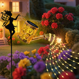 Luces solares para regar hadas - Decoración de jardín al aire libre con luces cascaderas, diseño de tetera solar de metal, perfecto para decoraciones navideñas, luces de jardín para fuera.