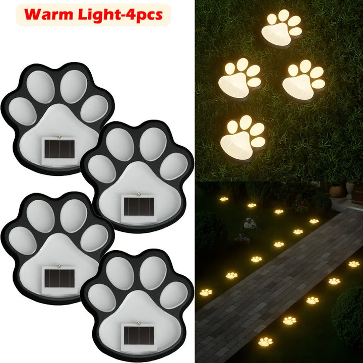 4 piezas de luces solares LED CIMMELO para patas de mascotas - Luces decorativas de alta calidad IP44 con brillo cálido, montaje semienterrado de plástico duradero para césped, senderos, patios, entradas y decoración de vacaciones, luces para patas para