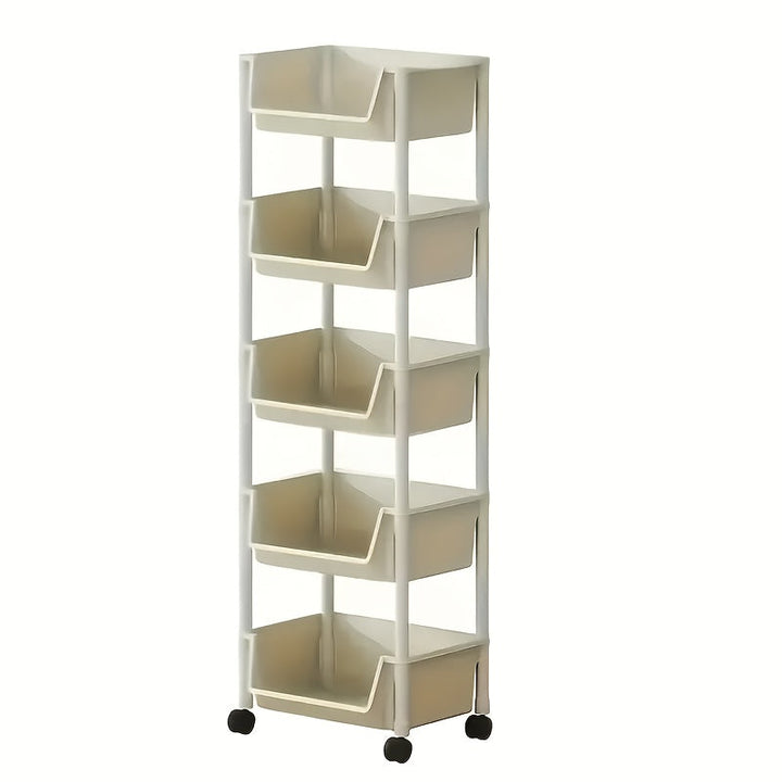 Estante de almacenamiento de plástico de 3/4/5 niveles con ruedas - Organizador versátil para sala de estar, dormitorio, residencia | Uso para todas las estaciones, sin necesidad de ensamblaje, blanco, organizador de almacenamiento de 4 niveles