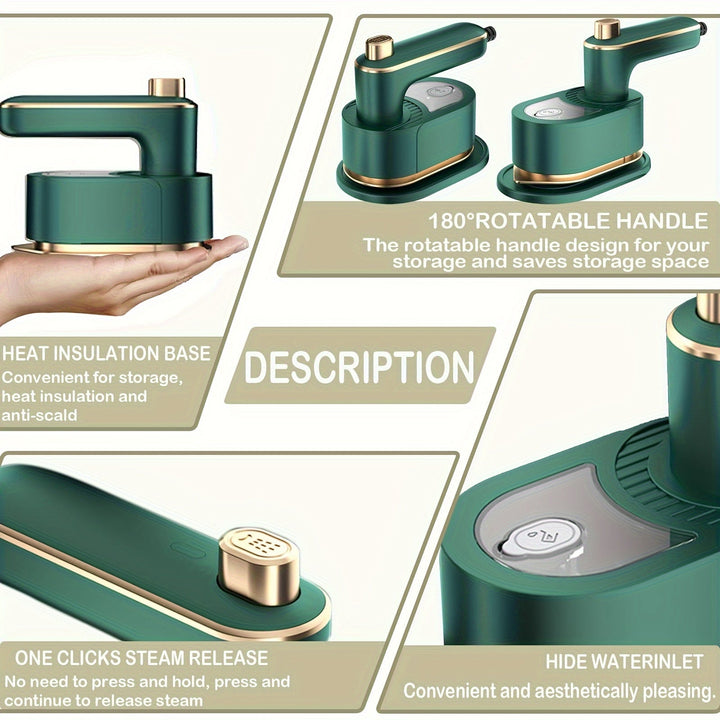 Plancha Portátil Mini de 1 Unidad con Calentamiento Rápido en 15s, Plancha Eléctrica a Vapor con Base Giratoria 180° - Ligera y Compacta para Viajes, Tela, Seda, Tejidos de Punto, Poliéster - Compatible con Enchufes US (110V) - Ideal para Viajeros y Prof