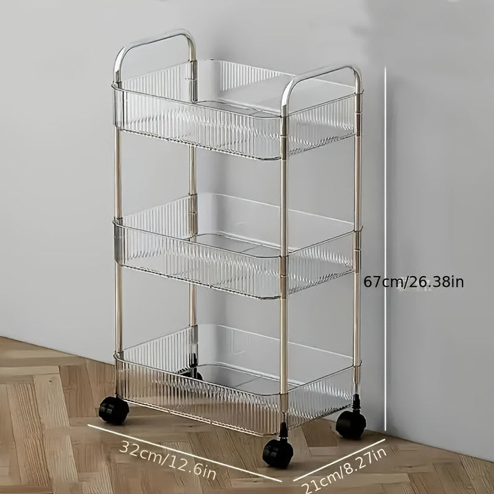 Carrito Organizador de Acrílico Rodante de 1 pieza con 2/3/4 Niveles para Baño y Sala de Estar - Almacenamiento Transparente, Marco Duradero de Acrílico/Metal, Diseño Elegante y Versátil para Cosméticos, Artículos de Tocador, Decoración del Hogar | Marco