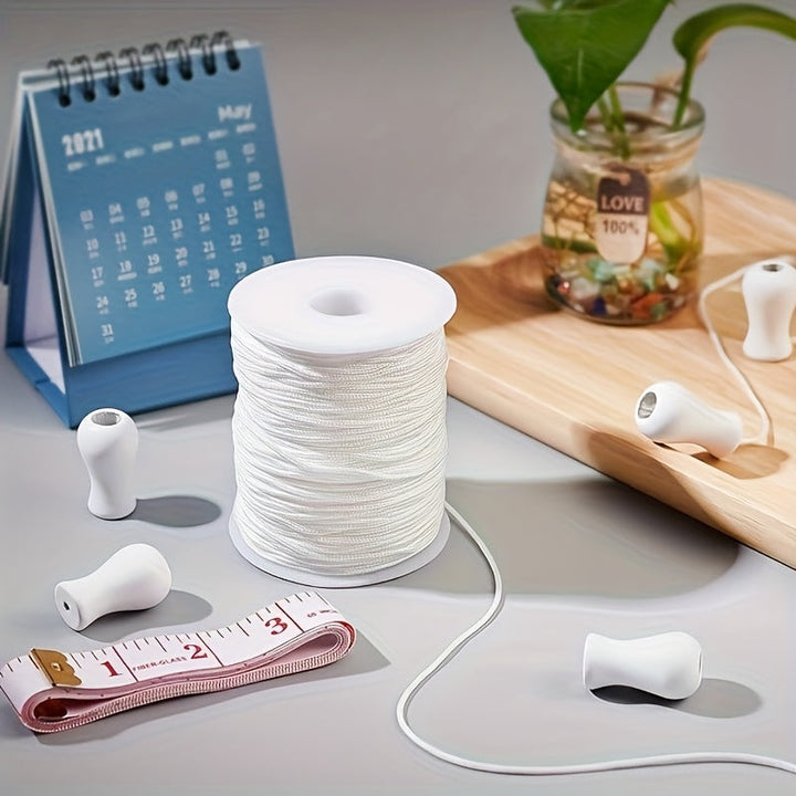 Cuerda trenzada de 100 metros de 1,8 mm con 5 cuentas de madera, adecuada para persianas, cortinas romanas de ventana y decoración de plantas de jardín.