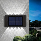Juego de 3 luces solares para pared exterior, 10 LED arriba y abajo, carga solar, acabado cepillado eficiente, montaje semiempotrado en plástico, control con sensor de luz, batería recargable de níquel 600mAh, para iluminación de seguridad en cercas y ja