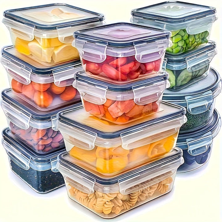 Contenedores transparentes de almacenamiento de alimentos multi-tamaño con tapas herméticas - ideales para frutas, verduras, pasta, etc. - Kits reutilizables de polipropileno aptos para microondas, diseño moderno y organización de cocina