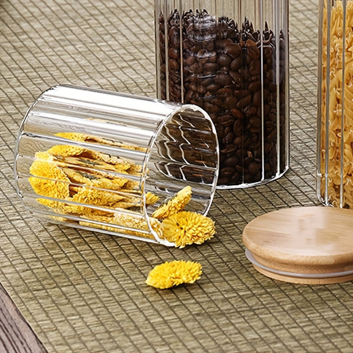 4/6/12 piezas de jarra de vidrio para café y nueces, jarra de almacenamiento sellada, recipiente de vidrio transparente con tapa de bambú y asa de metal para almacenamiento en el hogar, cocina, dulces, galletas, pasta, avena, especias (pequeño)