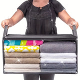 Caja de almacenamiento plegable de gran capacidad 14.27 galones, gris, estilo moderno, tela resistente, ventana transparente, asas resistentes, uso múltiple para ropa, ropa de cama, almohadas, cobijas - plegable y portátil, organización de clóset | Caja