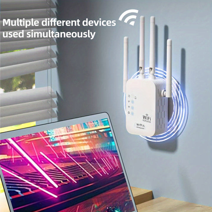 Amplificador de señal Wi-Fi, super fuerte, 1200 Mbps doble banda 2.4 y 5Ghz, extiende hasta 8500 pies cuadrados, Wi-Fi de alta penetración, conecta hasta 35 dispositivos, configuración simple con una sola tecla, 4 antenas omnidireccionales, soporte de pu