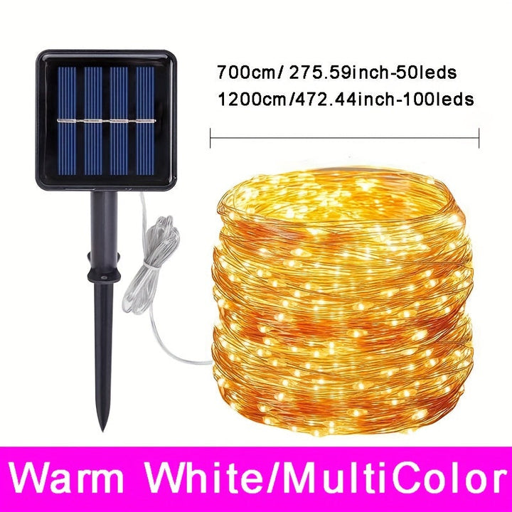 [1 Hilo de luces solares de 8 modos] AMILL Luces de cadena LED con energía solar, multicolor, 8 modos de iluminación, material plástico de alto índice, acabado de metal pulido, resistente al agua IPX4, con para bodas al aire libre, patio, jardín, camping