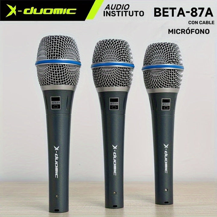 [3 micrófonos X-Duomic BT87A] 3 micrófonos dinámicos profesionales X-Duomic BT87A, ideal para presentaciones en vivo, karaoke y transmisiones