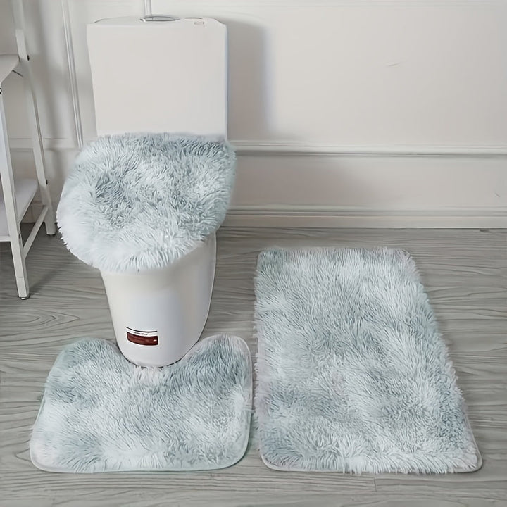Juego de 3 Alfombras Antideslizantes para Baño - Incluye Tapete para Inodoro en Forma de U, Cubierta para Tapa y Cortina Decorativa para Ducha