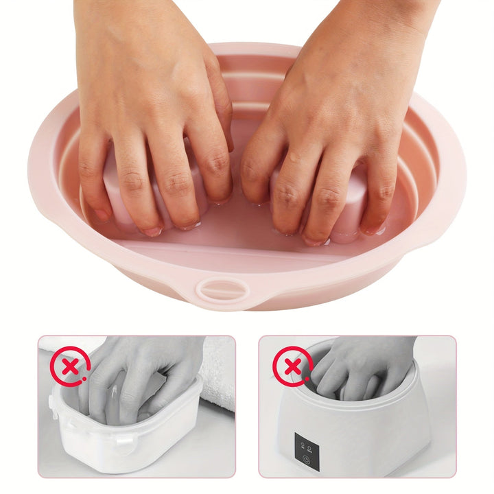 1 tazón de arte de uñas para eliminar el polvo de esmalte de uñas - Bandeja de manicura de doble compartimento rosa y azul con asas ergonómicas, diseño de spa de grado sin fragancia para uso en salones y hogares, eliminador de esmalte de uñas, herramient