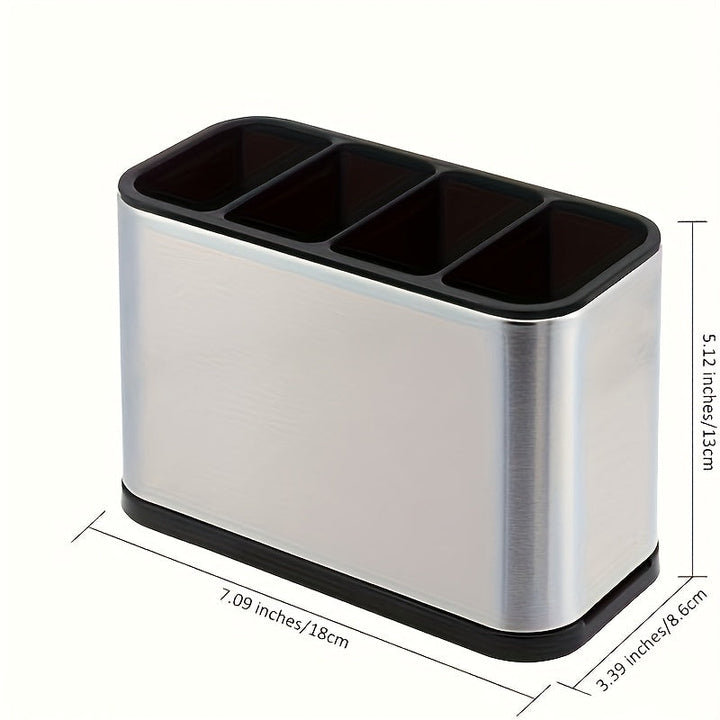 1 pieza, soporte de cubiertos de acero inoxidable - Resistente a la herrumbre, duradero, compartimentos independientes para tenedores, cuchillos, cucharas y palillos - Organizador de utensilios de cocina moderno, ideal para regalos, estante de cocina