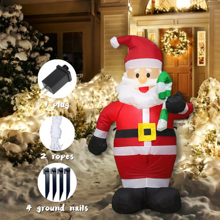 Santa Claus inflable de 121.92 cm con bastón de caramelo, decoración navideña autosoportada, enchufe incluido, para decoración de jardín en fiestas