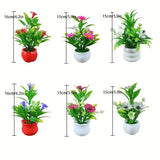 Conjunto de 6 Piezas de Plantas en Macetas con Flores Artificiales para Decoración de Oficina y Hogar, Flores Simuladas de Plástico Adecuadas para Estantes y Libreros