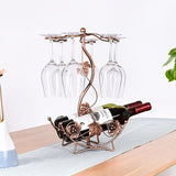 Soporte de vino independiente y portavasos para dos botellas de vino tinto y seis copas, estilo europeo con diseño de flor de cerezo - una hermosa decoración para el gabinete del vino