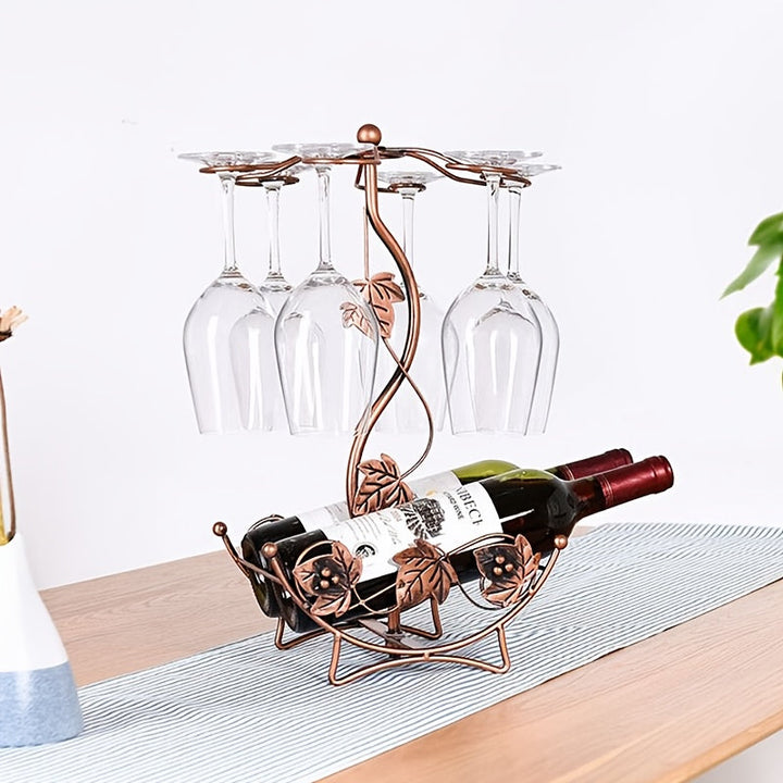 Soporte de vino independiente y portavasos para dos botellas de vino tinto y seis copas, estilo europeo con diseño de flor de cerezo - una hermosa decoración para el gabinete del vino