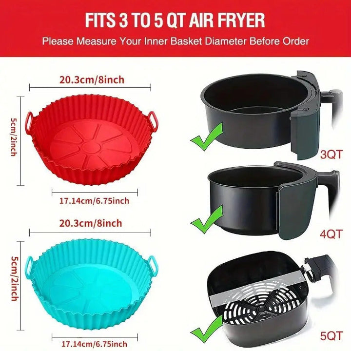 1pc Revestimiento de Silicona Reutilizable para Freidora de Aire de 8 Pulgadas con Superficie Antiadherente - Seguro para Horno y Microondas, Bandeja Fácil de Limpiar para Asar Pollo, Cocinar Pescado, Accesorios de Cocción en Casa y Hornear, Diseño Estri