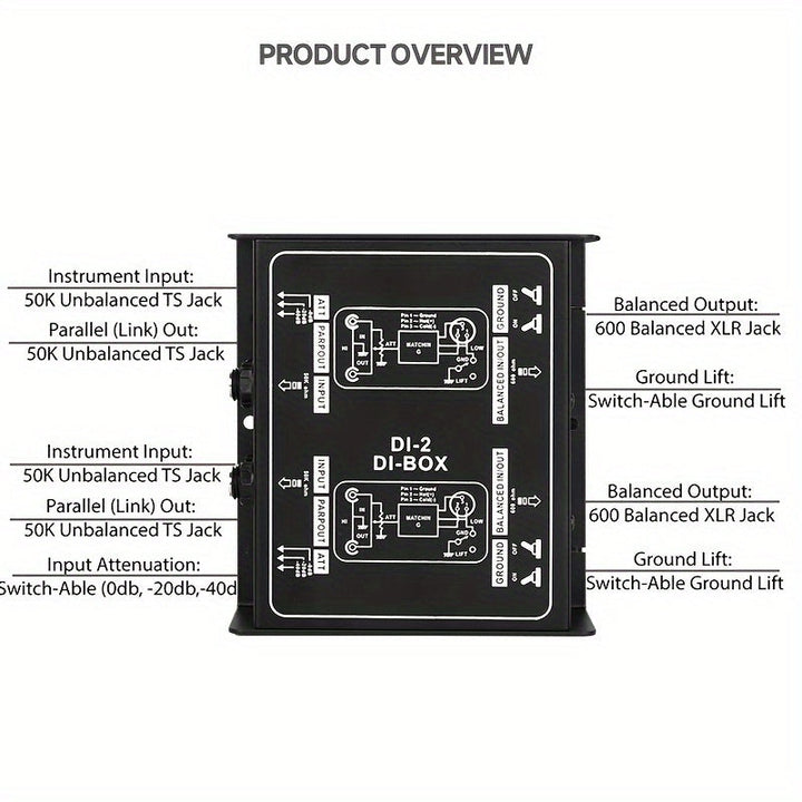 1pc AmaceX CL-2 Caja de DI de alto rendimiento pasiva, construcción de hierro, transformador de impedancia de 1/4", atenuador de entrada, compatible con PC, XLR/salida balanceada/no balanceada, alimentación eléctrica de la habitación, ≤36V