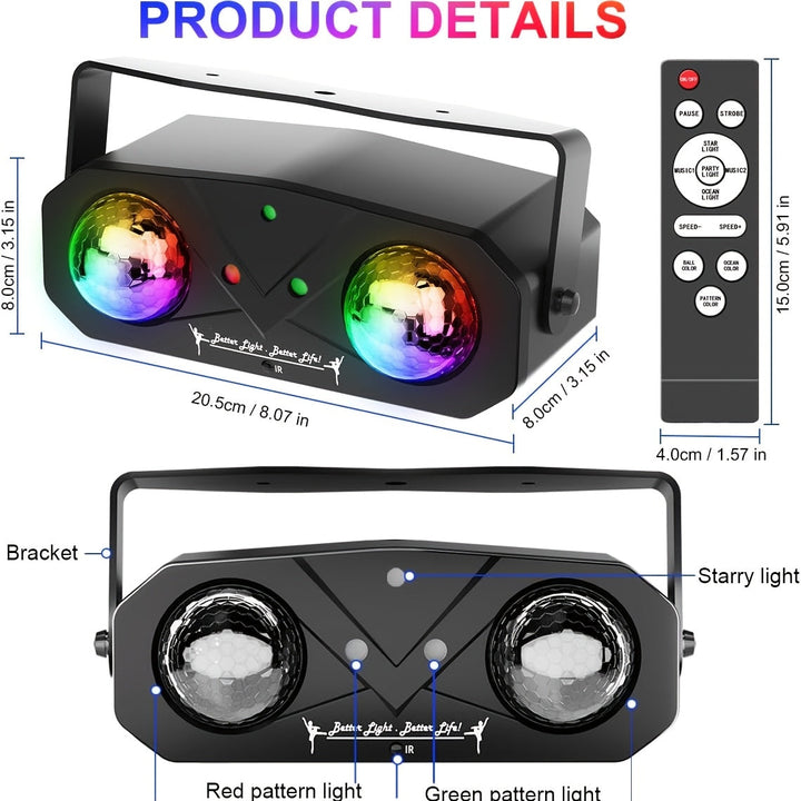 1 bola mágica LED dual con luz láser atmosférica parpadeante para fiestas, clubes, KTV, baile y celebraciones navideñas, lámpara de escenario segura y fácil de instalar