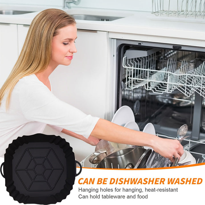 1pc Bandeja Reutilizable de Silicona para Freidora de Aire - Plato Hexagonal Antiadherente, Seguro para Microondas y Freidoras, Fácil Limpieza, Silicona Alimentaria para Cocina Saludable, Resistente hasta 450°F, Compatible con la Mayoría de Freidoras