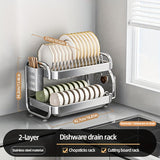 Organizador de Cocina de Acero Inoxidable de Doble Capa - Estante Duradero para Escurrir Platos y Utensilios para Encimeras, Plateado