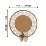 1 pieza de alfombra redonda de lino lavable a mano estilo bohemio - Plegable, antideslizante, alfombra artística para sala de estar de granja, dormitorio, baño, uso interior/exterior, fibra de poliéster, lavable a máquina, alfombra interior/exterior | Al