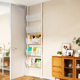 Estantería Metálica Inclinada de 5 Niveles con Panel Trasero, Estantes Ultradelgados Montados en la Pared para Sala de Estudio, Blanco, Sin Requiere Ensamblaje, Diseño Independiente, Solución de Almacenamiento que Ahorra Espacio