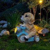 1pc XXOASIS Figura de resina de motocicleta de cachorro con energía solar, decoración de jardín con tema animal con control de interruptor, batería de níquel, ideal para patio, césped, balcón, alféizar de ventana, regalo único de vacaciones