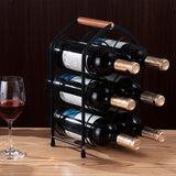 1pc Estante de vino metálico apilable con asa de madera, capacidad para hasta 6 botellas, almacenamiento duradero para barra de hogar y mostrador de cocina