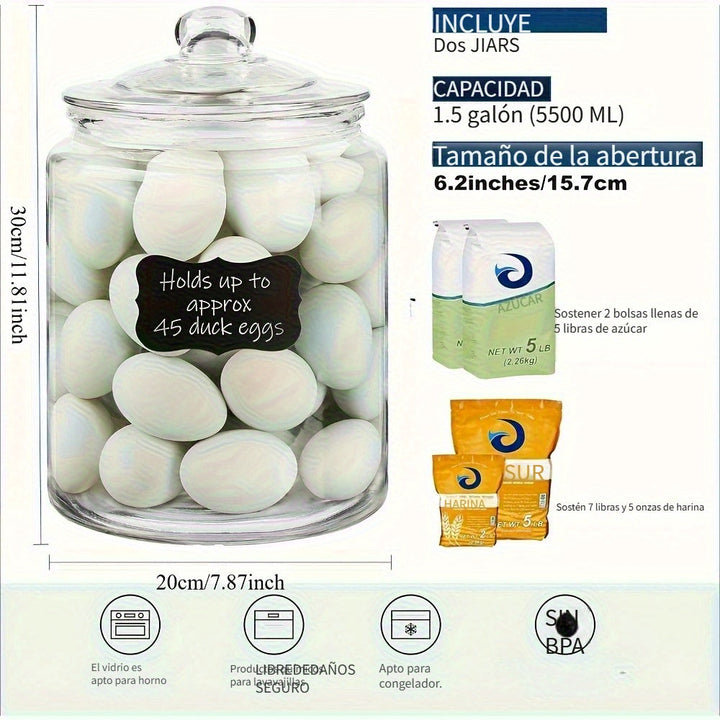 1 Paquete/2 Paquetes, Jarras de Galletas y Jarras de Dulces, Jarras de Vidrio de 5,68 L con Tapas Sellables, Jarras de Vidrio de Cocina de Alta Resistencia para Harina, Azúcar, Arroz, Pasta, Frijoles, Almacenamiento de Lencería