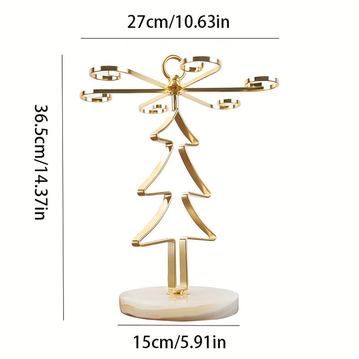 Soporte de vino de árbol de Navidad de 6 vasos - Elegante soporte de metal dorado con adornos decorativos, perfecto para comidas de vacaciones y decoración del hogar, estante de vino de mesa