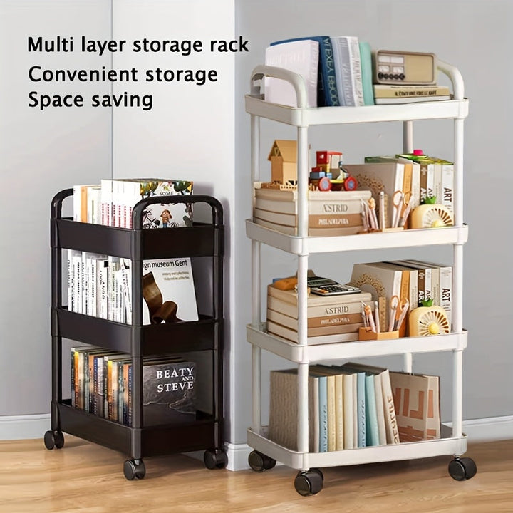 1pieza Carro de almacenamiento rodante - Organizador de varios niveles con ruedas para salón, dormitorio, dormitorio o baño - Plástico duradero, movilidad fácil, diseño ahorrador de espacio, carrito de almacenamiento móvil | Estantería de almacenamiento