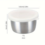 2/4/6 piezas - Tazón de acero inoxidable para salsas de 1.5 oz con tapa transparente, recipiente reutilizable para aderezos, ensaladas y salsas, ideal para asados, picnics, campamentos y almacenamiento en cocina, temática de festividades