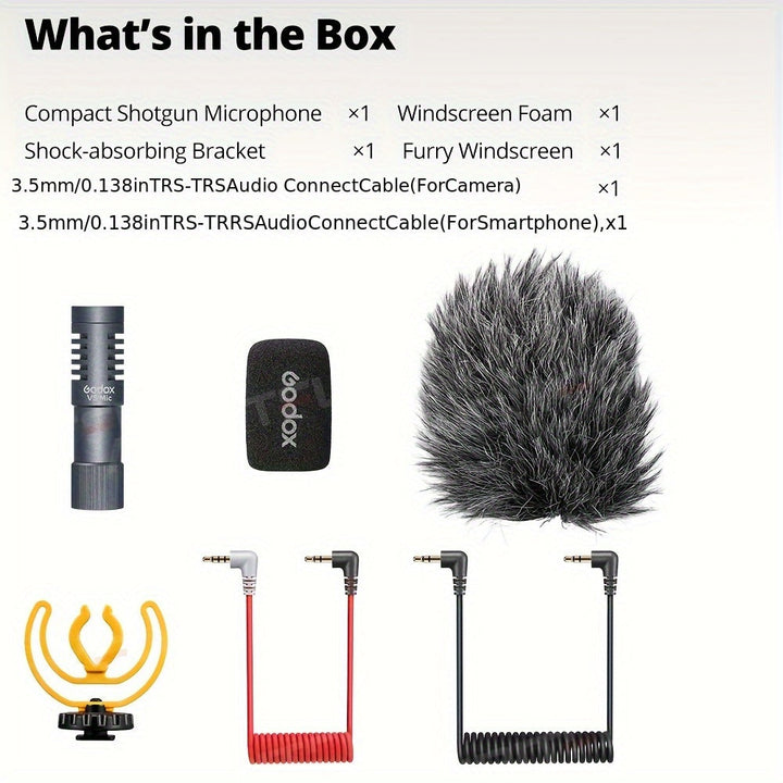 Micrófono universal para video GODOX VS-Mic con cuerpo de aleación de aluminio, conector de 3.5 mm, modo de alimentación USB, para iPhone, teléfonos Android, cámaras DSLR - Micrófono para grabación y transmisión, equipo de grabación para transmisiones |