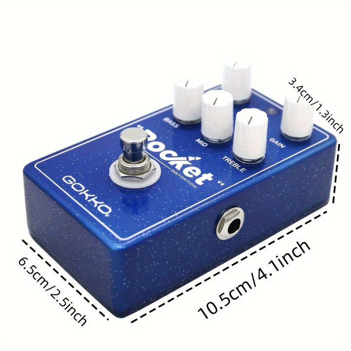 Pedal de guitarra de distorsión GOKKO - Amplificador digital de retraso y distorsión azul con ganancia ajustable, 4 palancas para tonos profundos y estilo áspero, no requiere energía, fácil instalación, pedal de distorsión, sobreimpulso de guitarra, dise